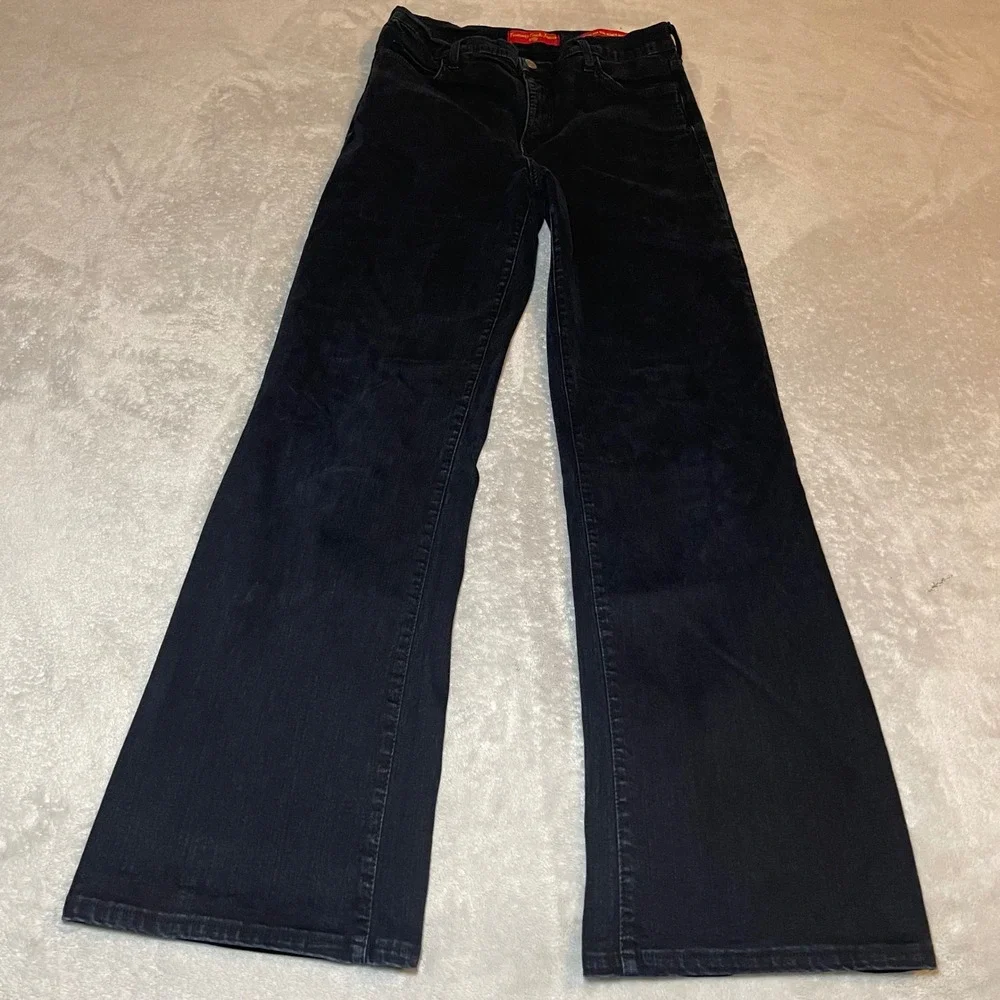 NYDJ Tummy Tuck Jeans Womens 10 Black Wide Leg Flare High Rise Denim 31x32